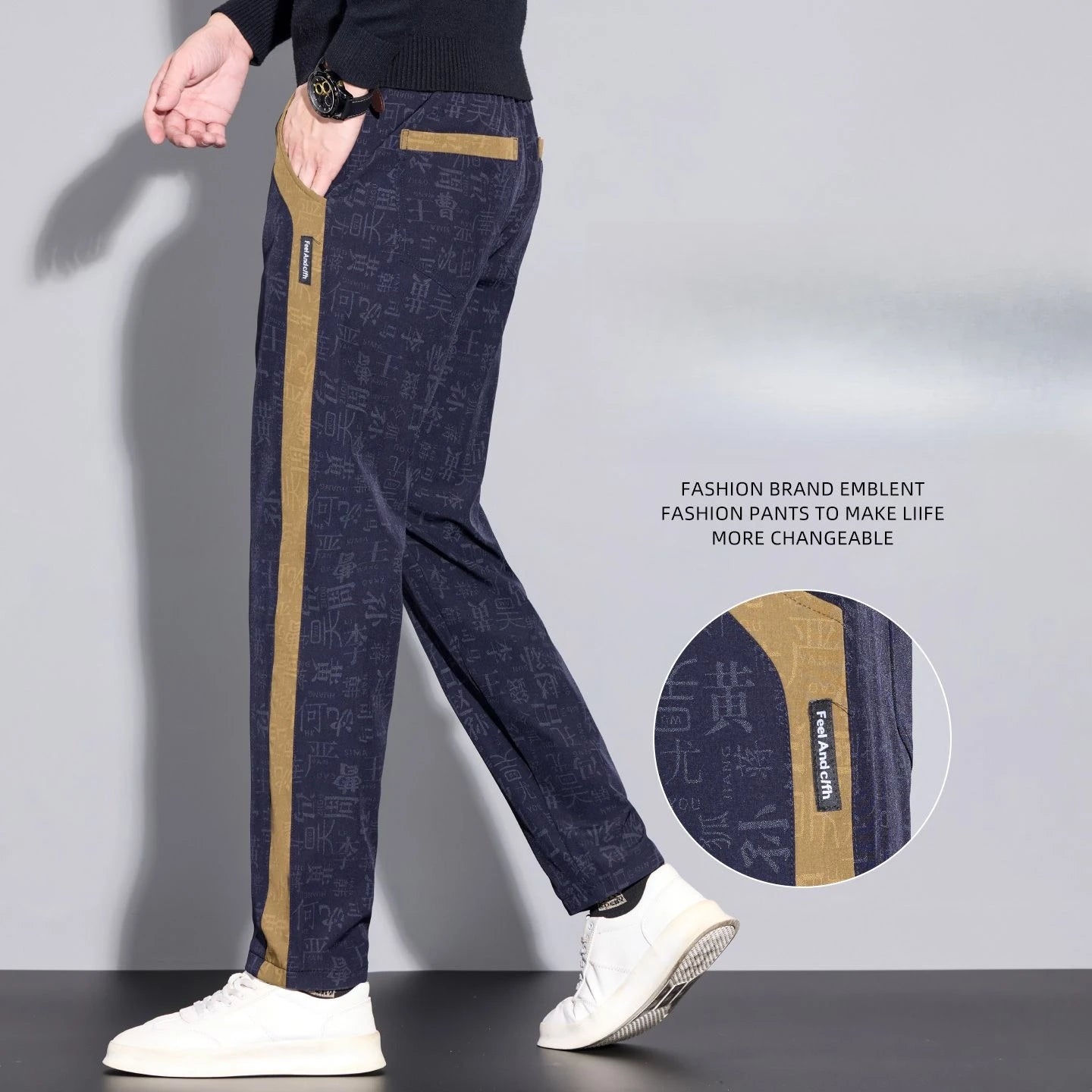 Men's Casual Pants Are Trendy and Versatile Straight-leg Pants with Printed Anti-wrinkle Features for Men in Autumn and Winter