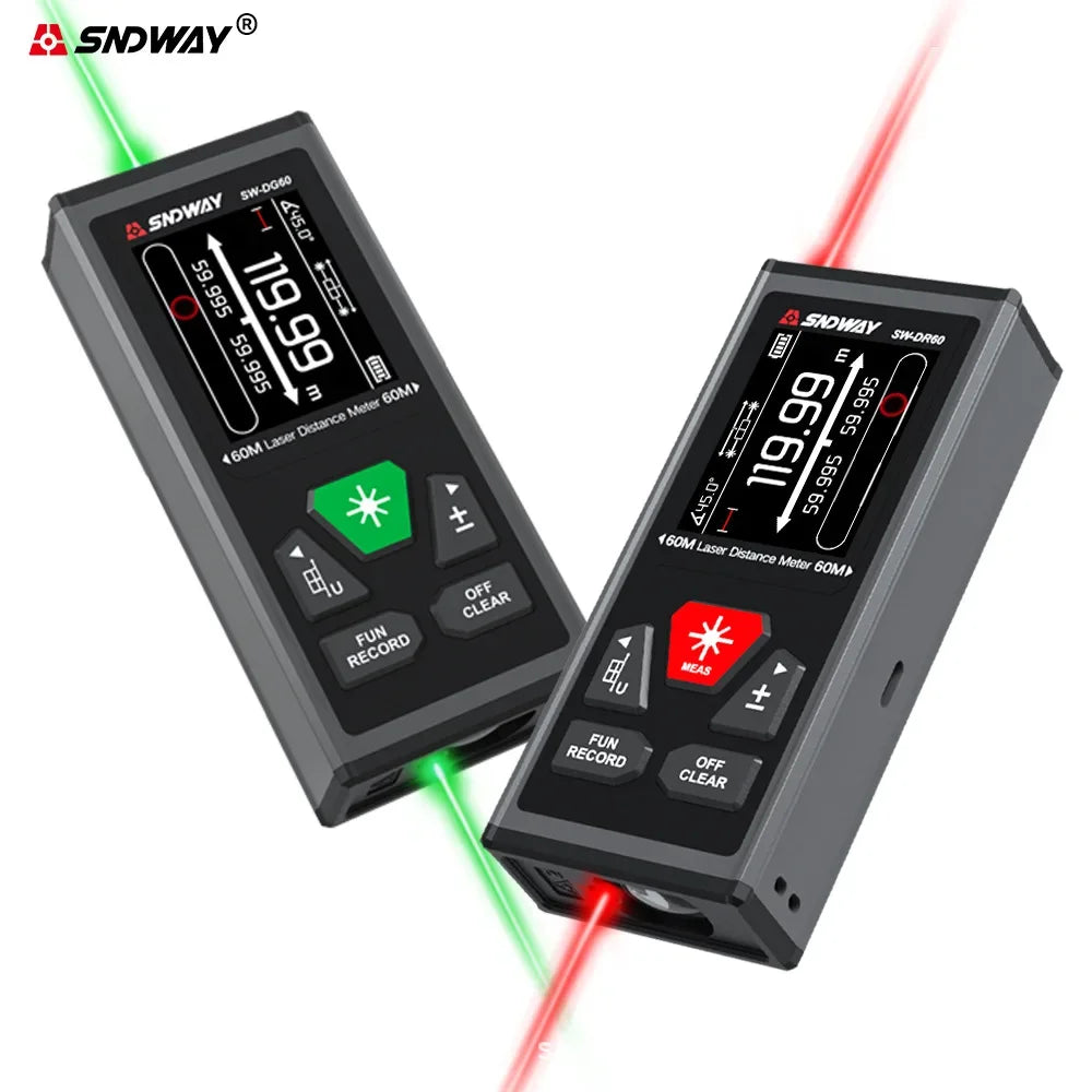 SNDWAY SW-DR60 Dual Laser Distance Meter 60M 100M Bilateral Laser Rangefinder Laser Tape Measure Bidirectional Range Finder
