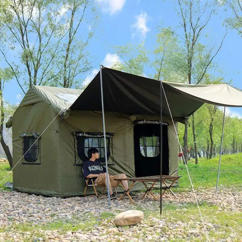 Outdoor Roof House InfIatable Camping Tent For 5-8 Person With Canopy Oxford Cloth