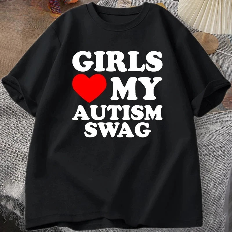 Girls Boys Love My Autism Swag T Shirt Women Men Funny Autistic Girls Awareness Idea T-Shirt Couple Lover Short Sleeve Tees