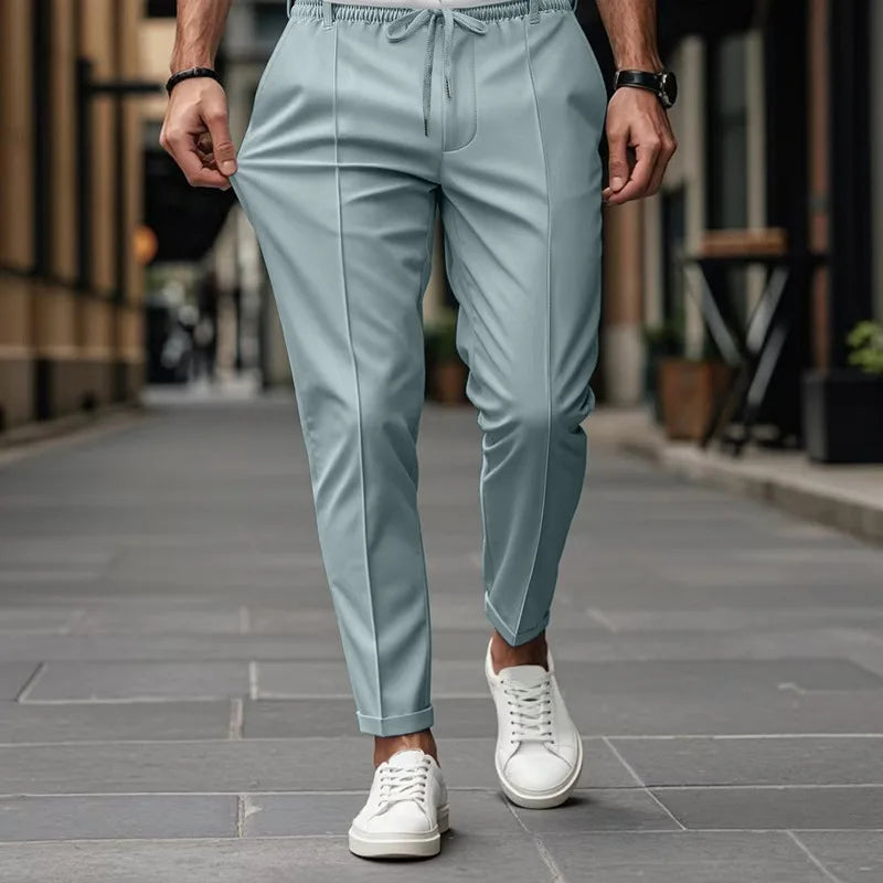 Spring Autumn Men's Solid Color Simple Business Slim Small Foot Casual Pants