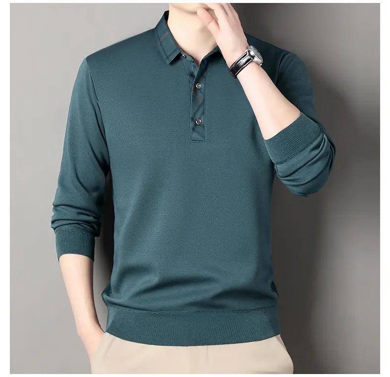 Winter Pullovers Men Knit Polo Shirts Fashion Fleece Lined Polo Sweaters Jumper Thick Knitting Polo Shirts