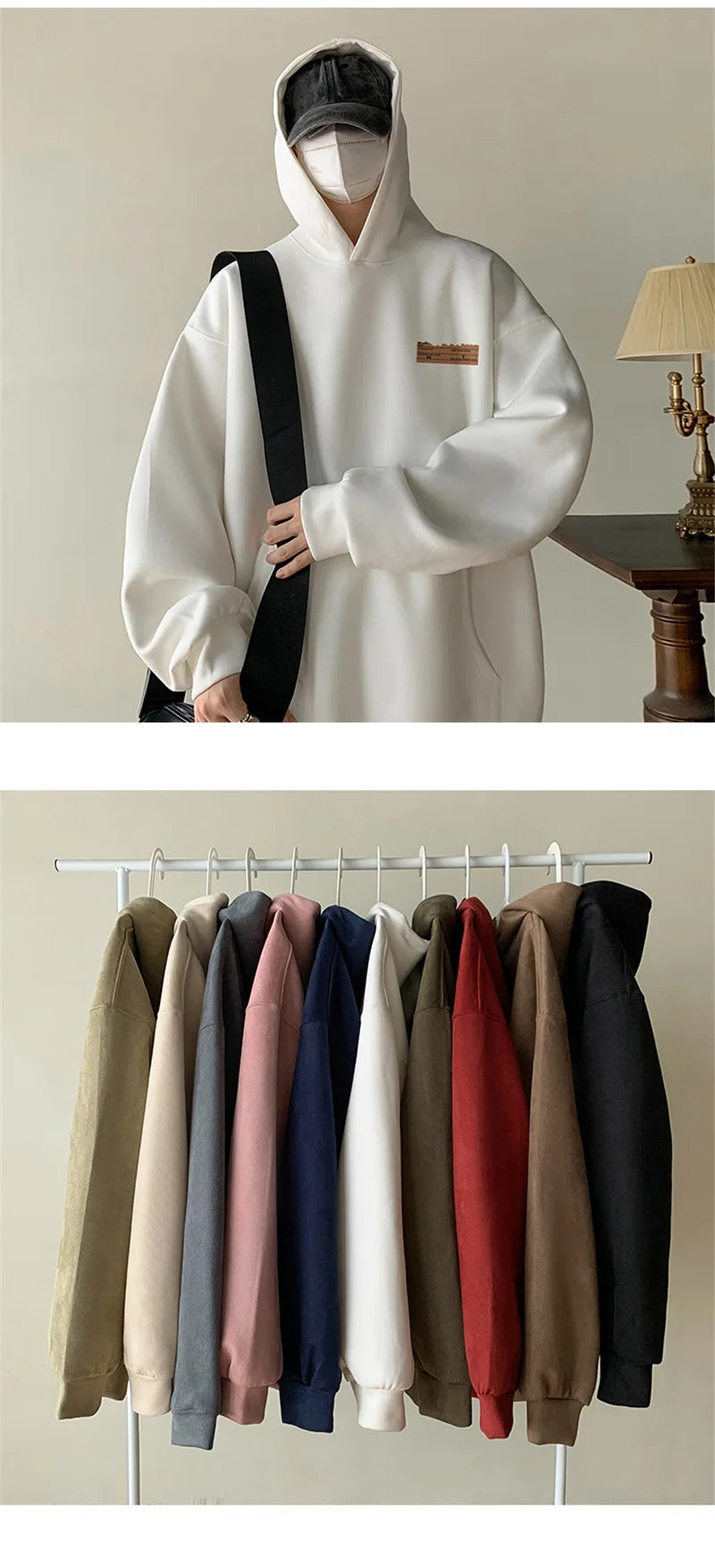 2026 New Suede Hooded Sweatshirts For Men Autumn Y2K Streetwear Printed Hoodies Hip Hop Fashion Retro Fleece Hoody Clothes
