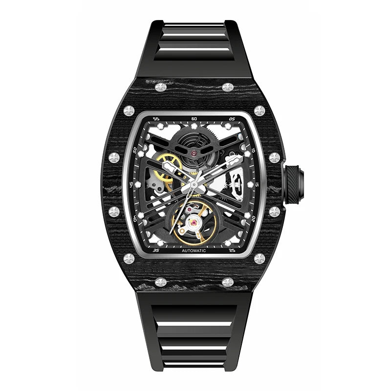 Automatic mechanical watch outdoors simple luxury watches waterproof wholesale skeleton leather mens watch gift