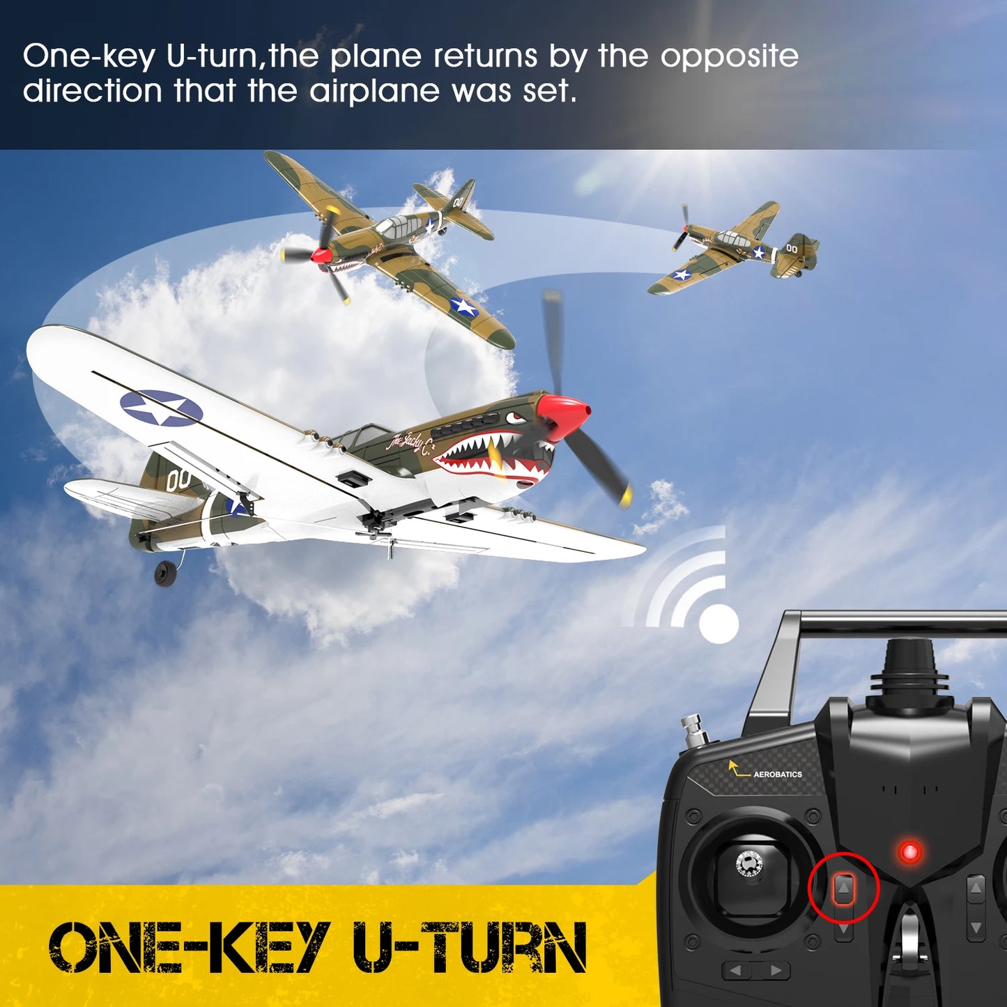 P-40 RC Aircraft P40 Fighter 400mm Wingspan 4CH 6-Axis Gyro One-Key U-Turn Aerobatic RTF RC Airplane Outdoor Toys