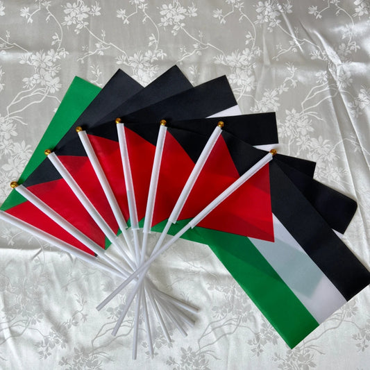 Palestine Flag 14x21cm Portable Hand Waving Palestinian Banner Polyester Fade-Resistance Plastic Flagpole for Events