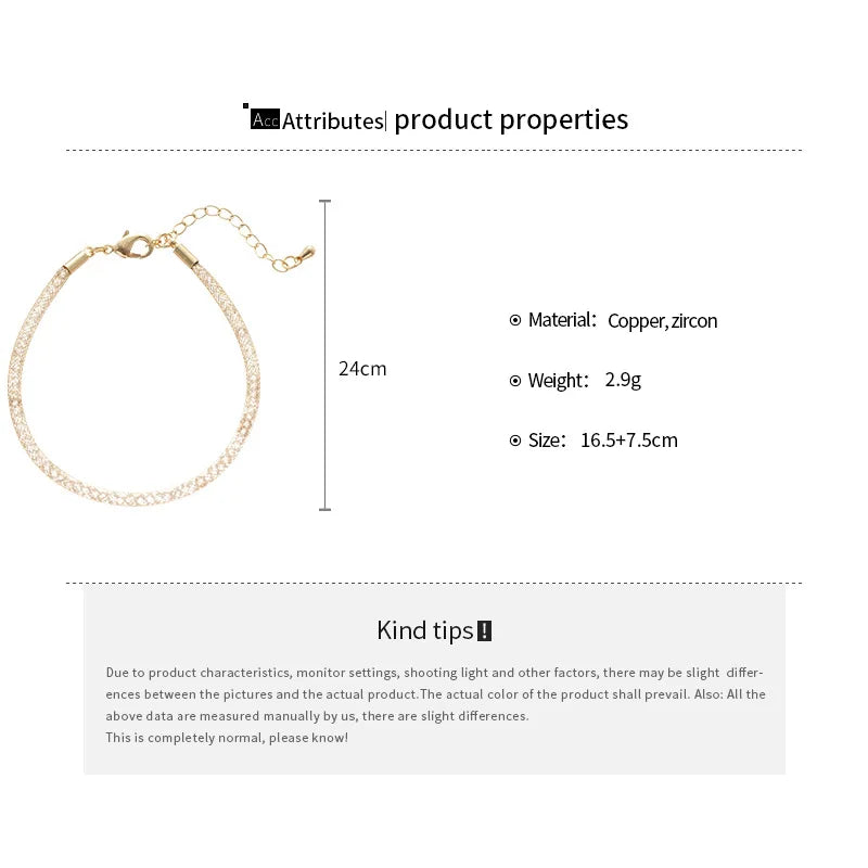 Gold Color Mesh Bracelet for Men Women Shiny Inlaid Zircon Crystal Bracelets Bangles Unique Design Hand Jewelry Couple Gifts
