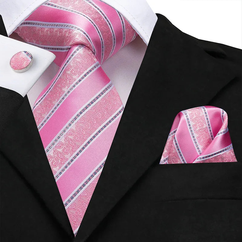 Hi-Tie Silk Men Tie Peach Pink Floral Wedding Necktie for Men Luxury Necktie Handkerchief Cufflink Fashion Design Business