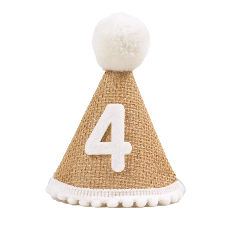 Burlap Hat Baby First Birthday Party Headband Linen Felt Hat 1st 2th 3th Years Kids Birthday Party Gift Baby Shower Hat