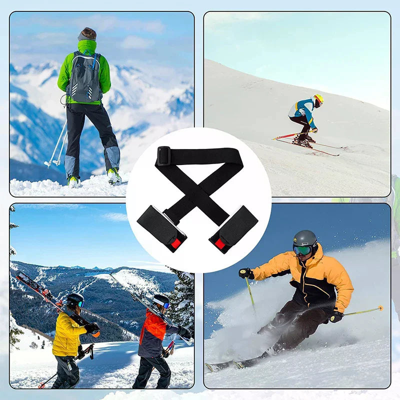 Ski Pole Shoulder Carrier with Hand Lash, Adjustable Buck Hook Straps, Durable Nylon Loop, Comfortable Black Ski Handle Strap