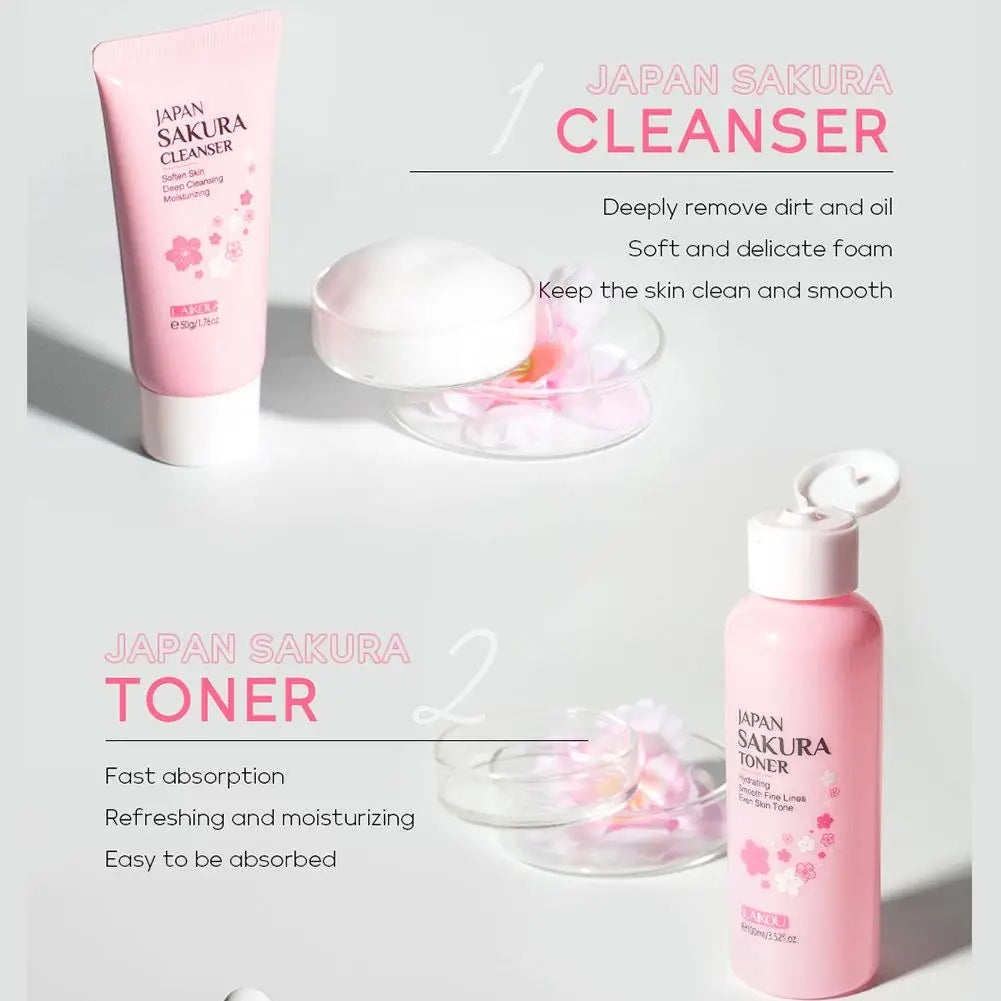 For Sakura Skin Care Sets Facial Cleanser Face Cream Serum Hydrating Firming Moisturizing Brightening Care Face Toner Kit J1F3