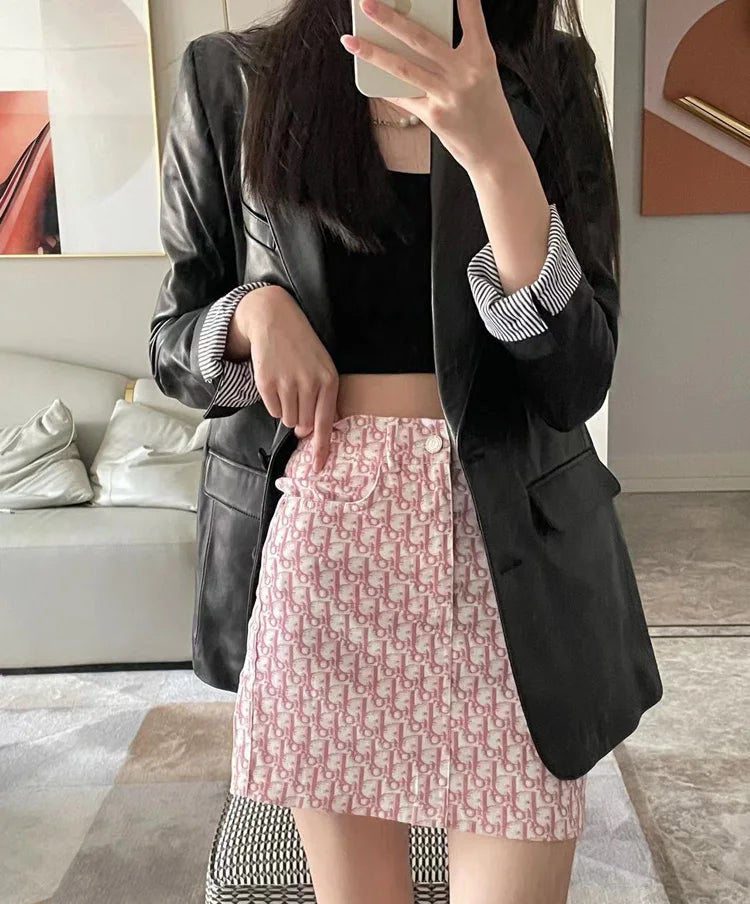 European American Streetwear Leather Jacket For Women Chic Loose Fit Suit Coat Female Flip Pocket Two Bottons White Blazer Mujer