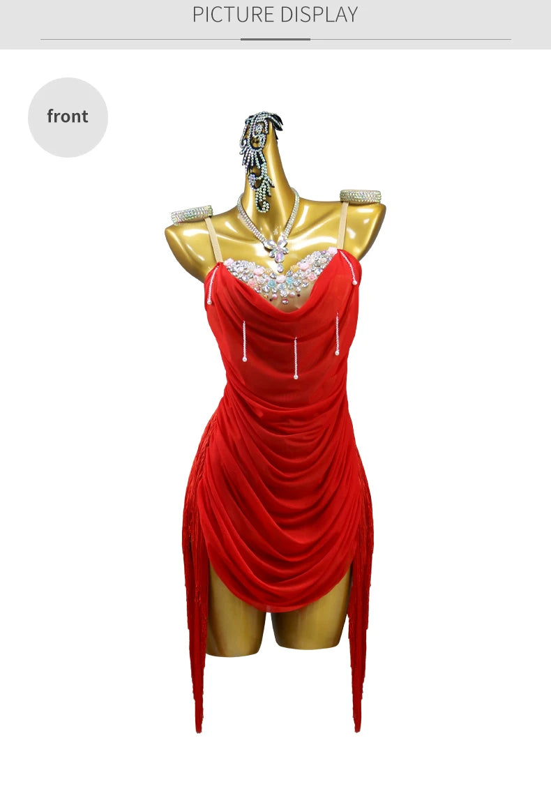 Dress For Dance Girl Costume Women Latin American Clothes Ball Sexy Skirt Line Suit Evening Practice Wear Stage Samba Customized