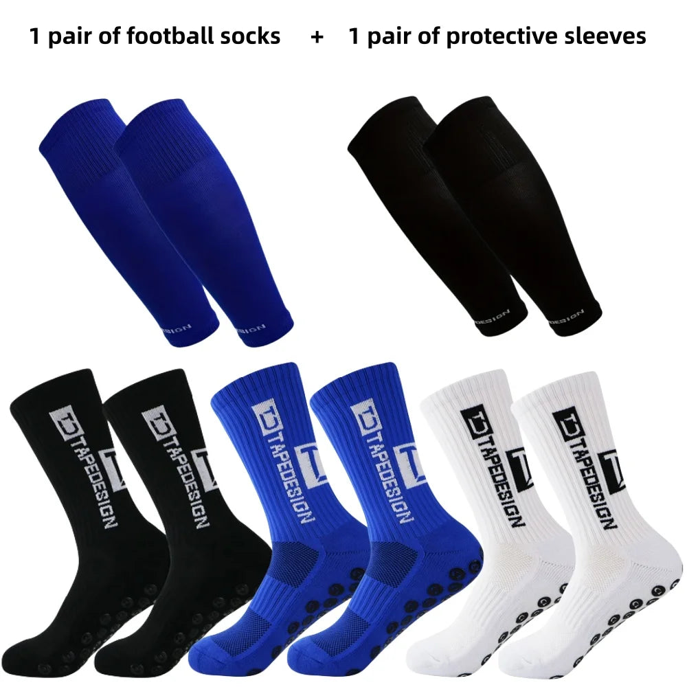 1 pair of football socks+1 pair of protective sleeves Football Socks for Men and Women Anti-Slip Grip Comfortable