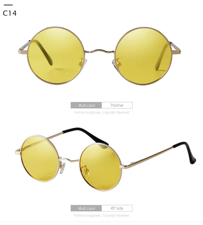 Trendy Round Polarized Sunglasses High Quality Brand Design Vintage Party Men Circle Small Frame Women Yellow Shades Sun Glasses
