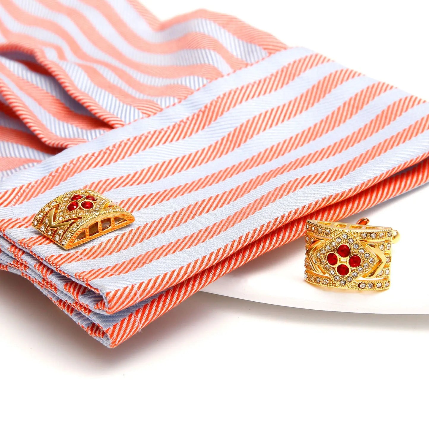 1 Pair Luxury Gold Cufflinks for Men - Black Zirconia Studded Dress Shirt Accessories