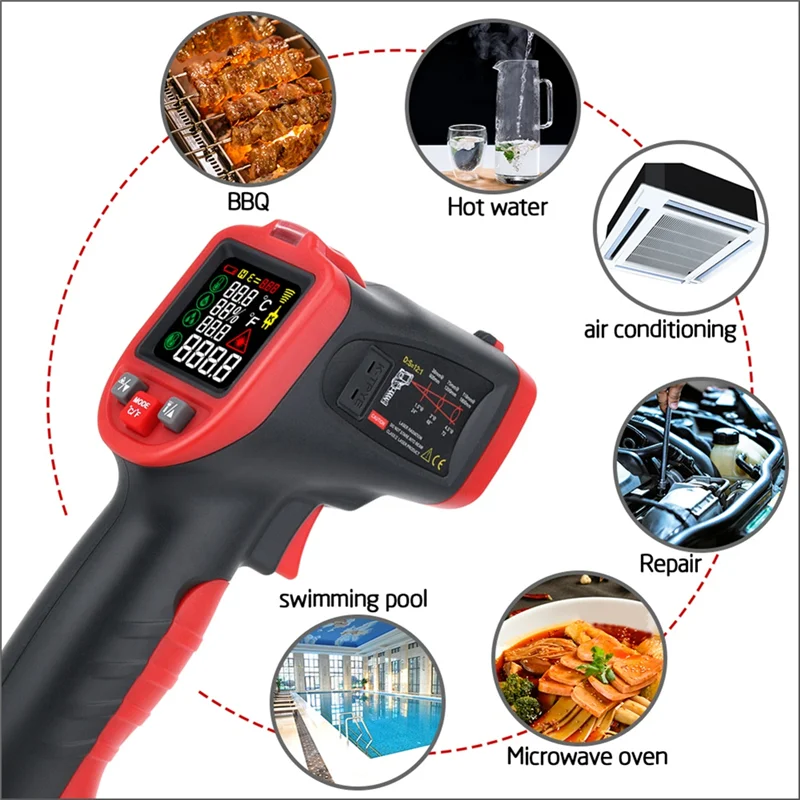 KYCOR-Infrared Digital IR Thermometer Non-Contact Laser Temperature Meter Pyrometer Hygrometer Colorful LCD
