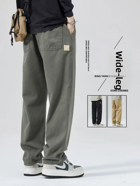 Spring Autumn Men's Loose Straight Leg Casual Sports Pants Trendy Brand Versatile Youthful Sle Long Pants Casual Trousers