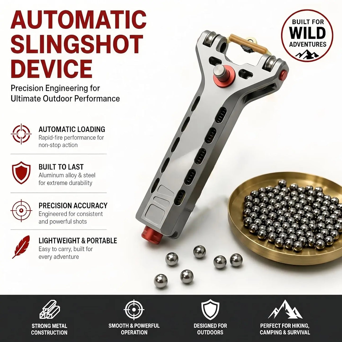 G5 Slingshot Can Automatically Fire Multiple Rounds of All Metal Automatic Bead Rapid Fire Slingshot with Rubber Band