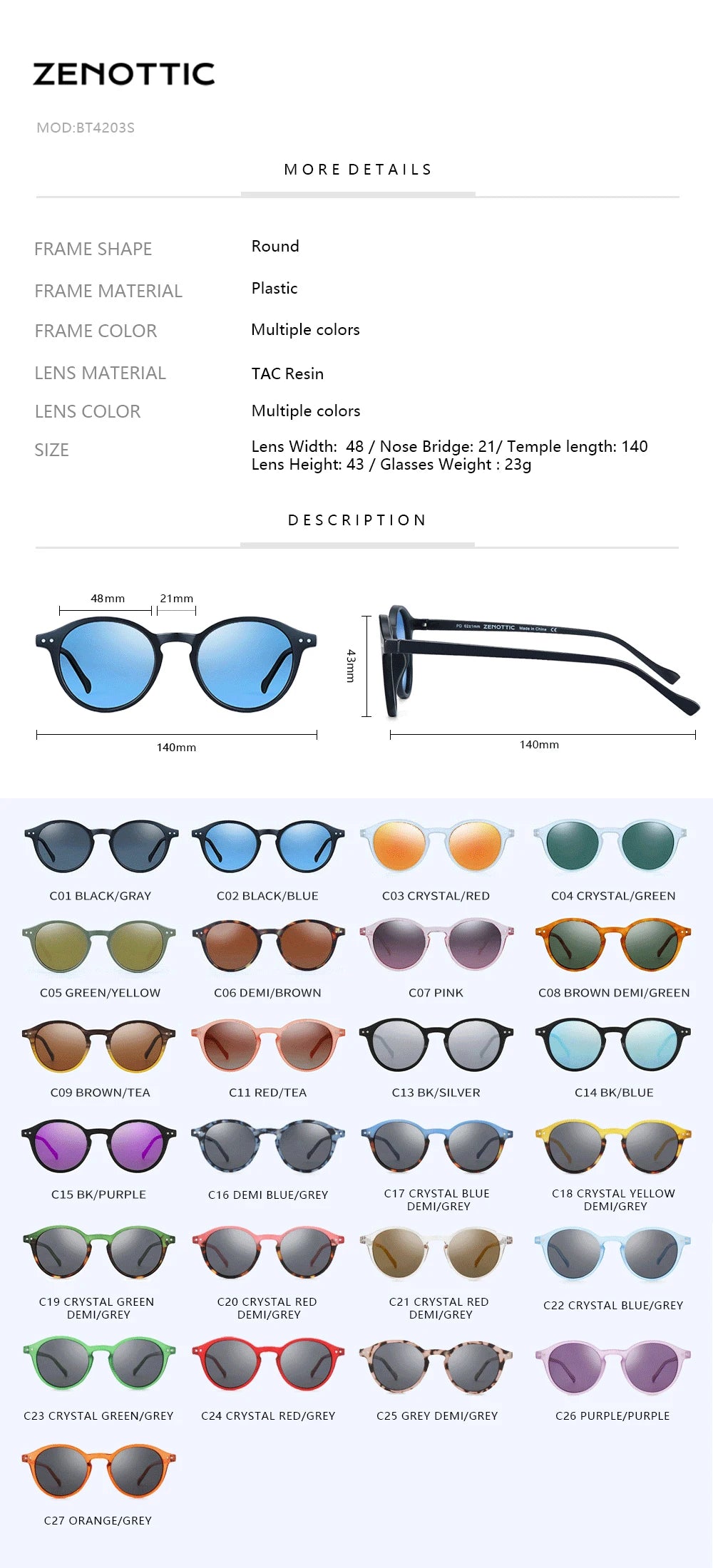 ZENOTTIC Retro Polarized Sunglasses 2023 2024 Men Women Vintage Small Round Frame Sun Glasses Polarized Lens UV400 Goggles Shade
