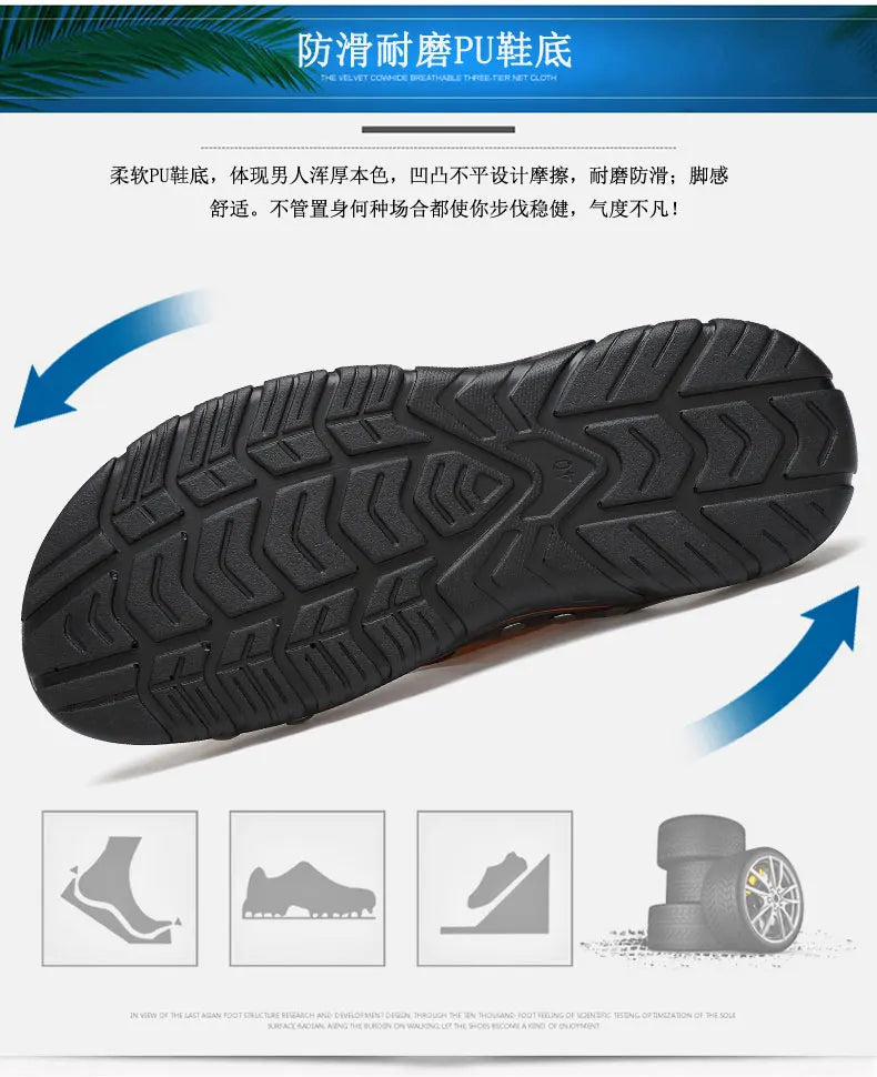 Genuine Leather Slippers for Men Casual Big Size Wear-Resistant Non-slip Fashion Flat Breathable Comfortable Shoes Summer Main