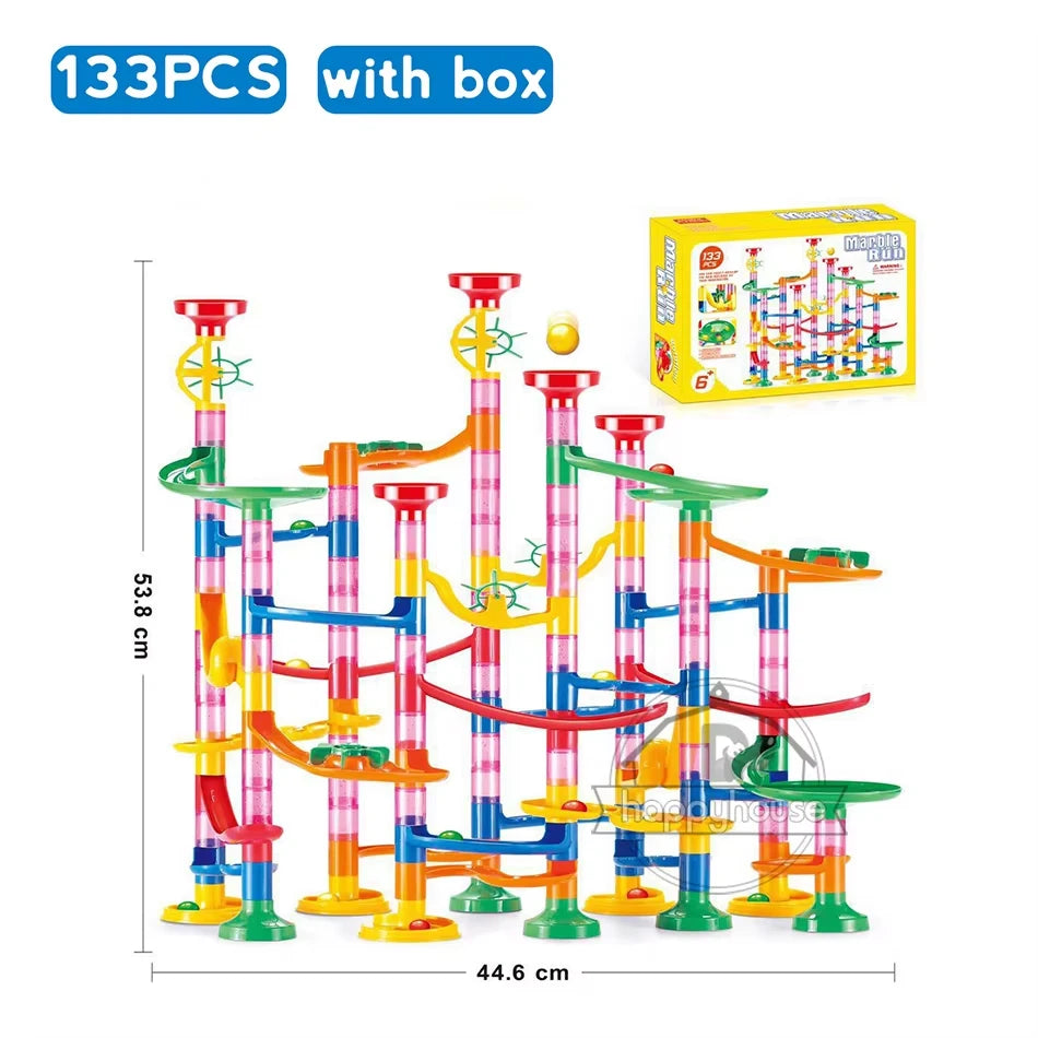 Marble Run Race Track Building Blocks Kids 3D Maze Ball Roll Toy DIY Marble Run Race Coaster Set 80/105/109/133pc Christmas Gift
