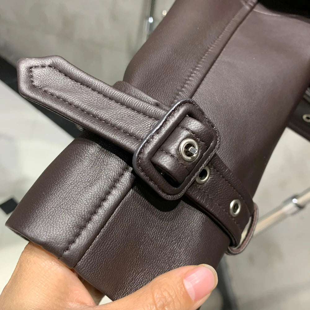 Female Leather Jacket Women Winter Genuine Sheep Leather Coat Wide Shoulder Paddad 23012