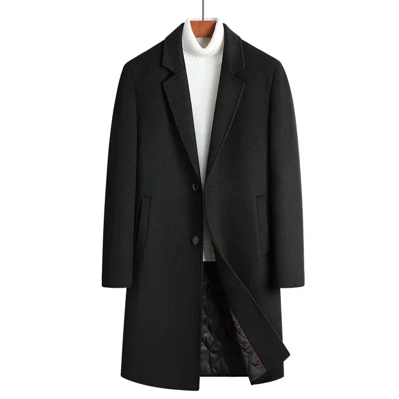 Wool 54.3% autumn and winter new men's woolen coat medium and long suit collar cotton thickened woolen coat men's coat