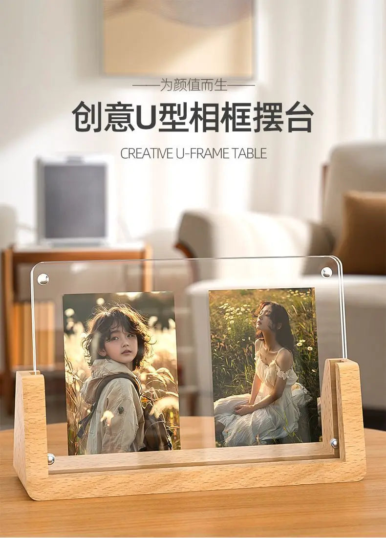 Rustic Wooden Photo Frames with Walnut Wood Base and High Definition Break Free Acrylic Covers for Tabletop or Desktop Display