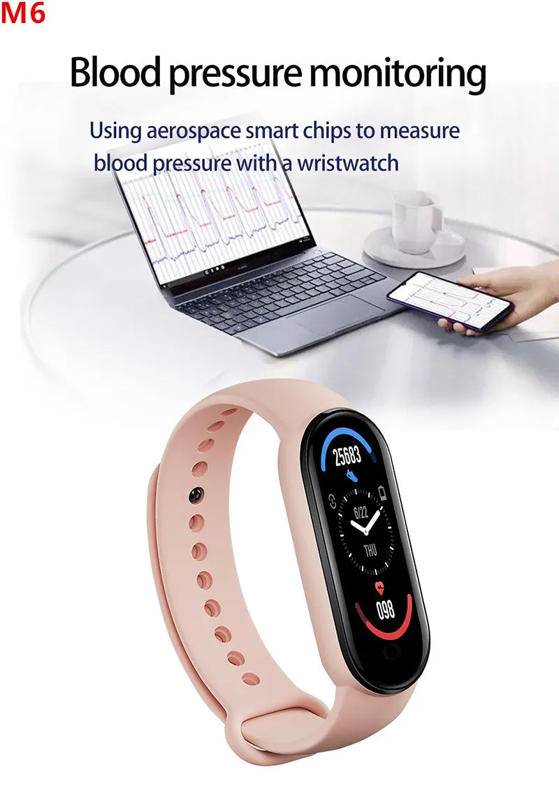 M6 Smartwatch Heart Rate Blood Pressure Monitoring Smart Watch Men Women Fitness Tracker Watch Waterproof Sports Smart Wristband