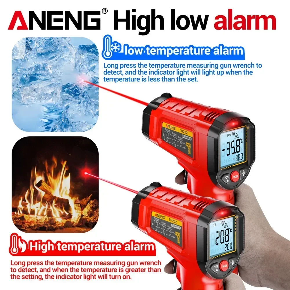 Infrared Thermometer ANENG Non-contact -50~600℃ Digital Laser Temperature Meter TH202 LCD display Pyrometer Point Gun Tester