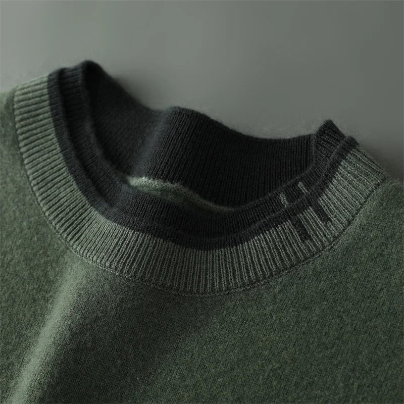 Pure Wool Sweater Men Autumn and Winter New Thick Warm Double Two Collar Knit Pullover Business Casual Sweater Men's Base Shirt