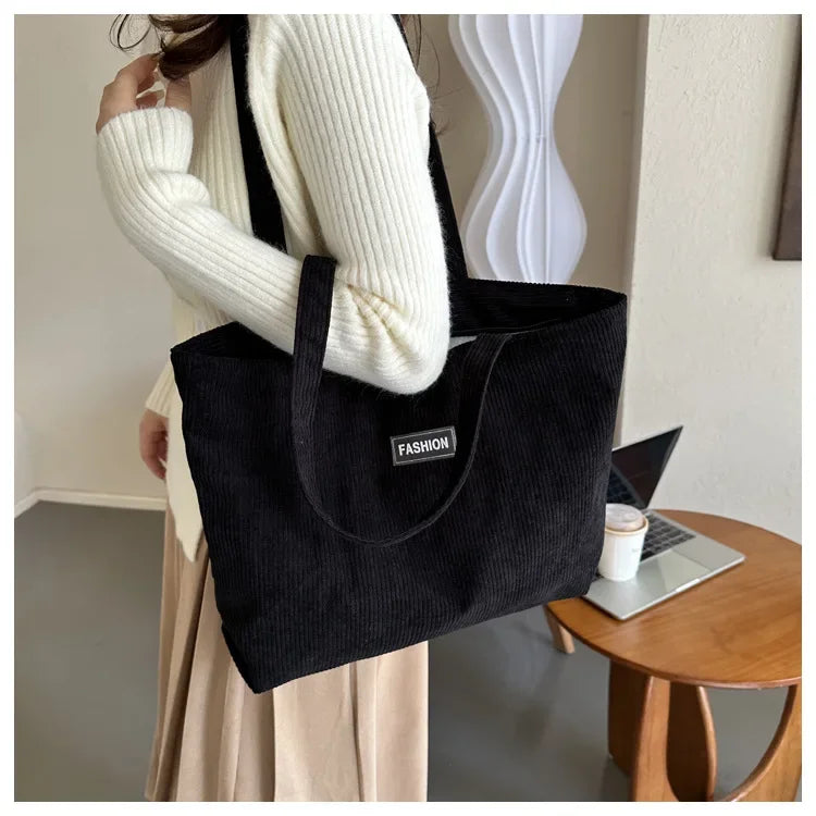 Ladies' handbag, corduroy ladies' shoulder bag, daily commuting tote bag, shoulder bag with small bag