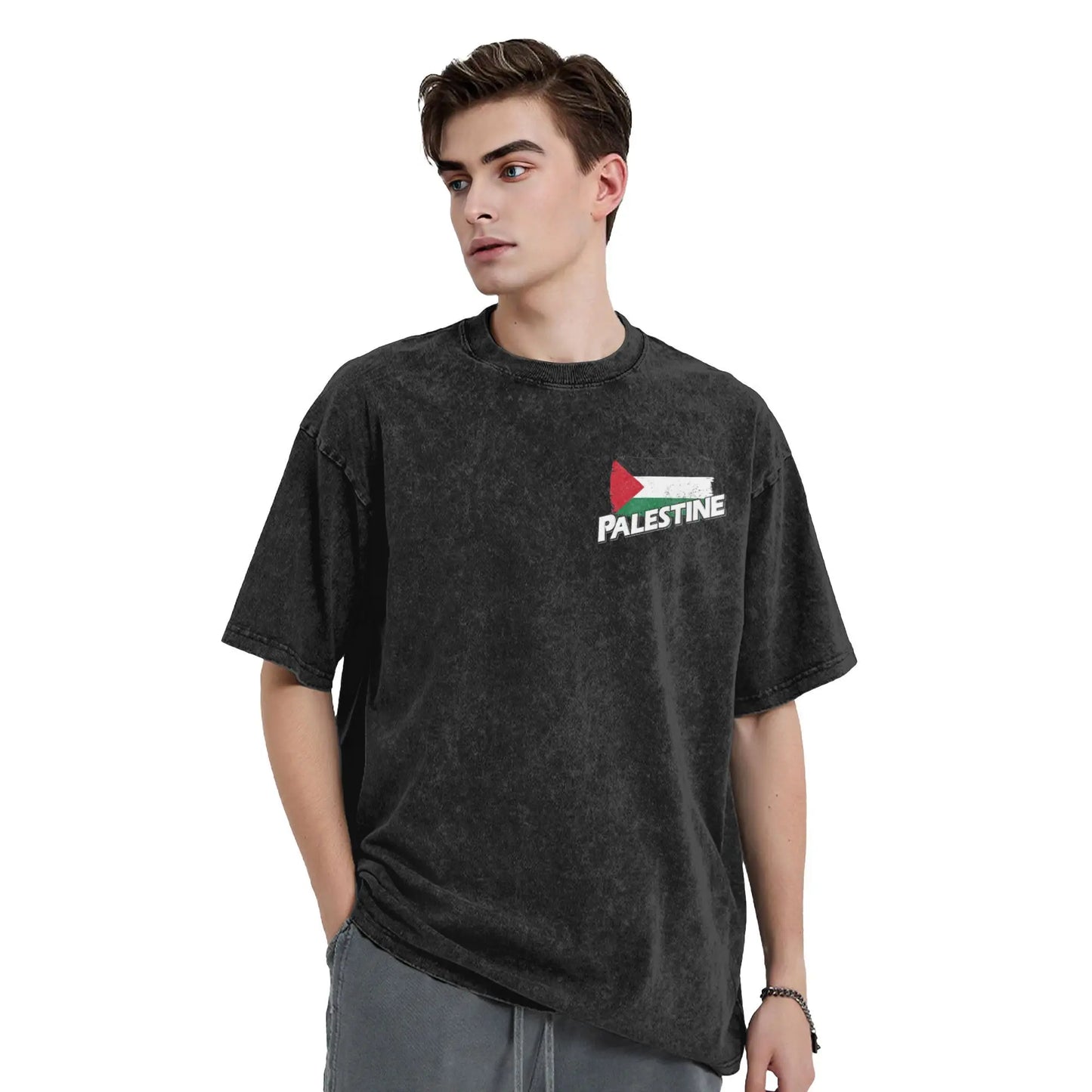 Palestine flag T Shirt Men 100% Cotton Cool T-Shirt Round Collar  Tees Short Sleeve Clothing Printed