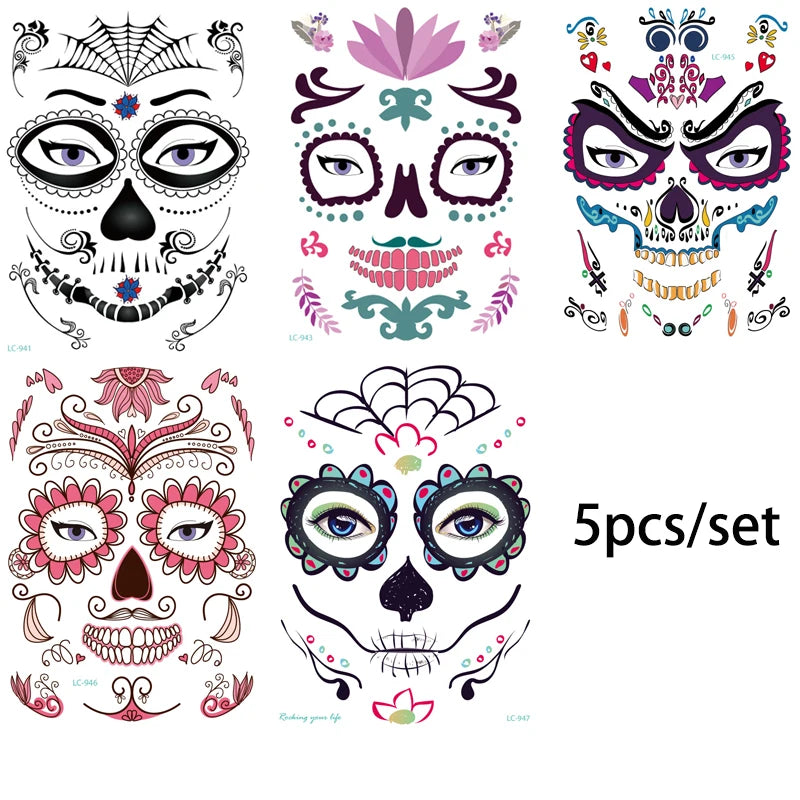 Day of the Dead Halloween Tattoos Stickers Temporary Bloodstain Wound Costume Party Festival Celebration Make Up Arm Face Tattoo