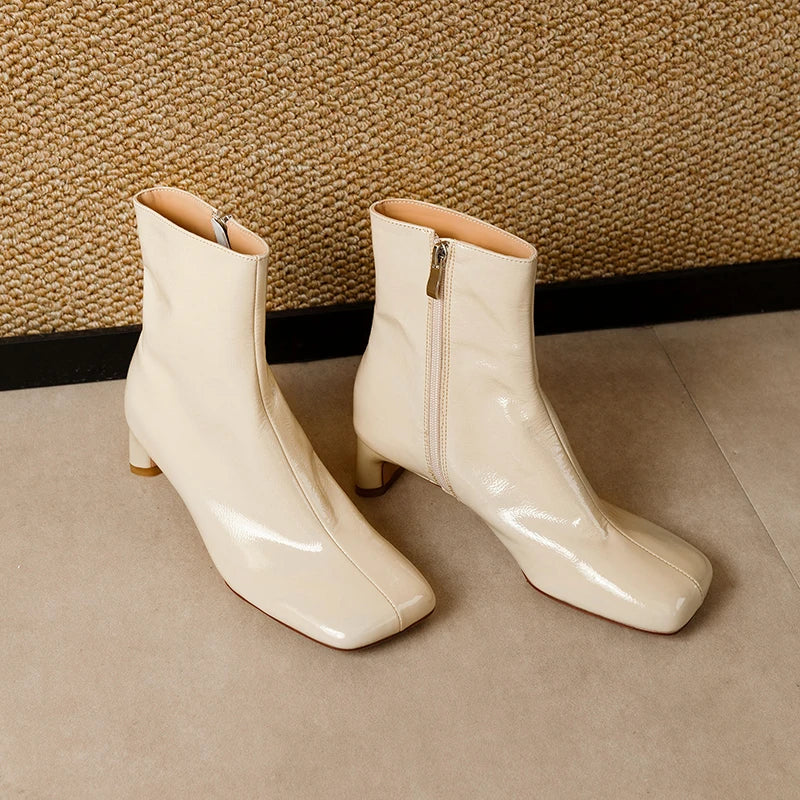 Genuine Leather Horsehair Square Toes Ankle boots,Fashion winter woman boots,knight boots, Modern High Heel boots Women pumps