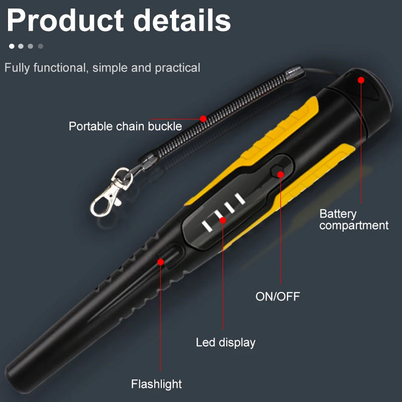 Metal Detector Outdoor Adventure Handheld Metal Detector Pinpointer Finder Waterproof 360° Side Scan Metal Detector Rod