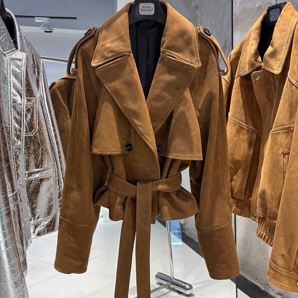 YOLOAgain Real Leather Jacket Women Burgundy Grain Leather Jacket With Belt