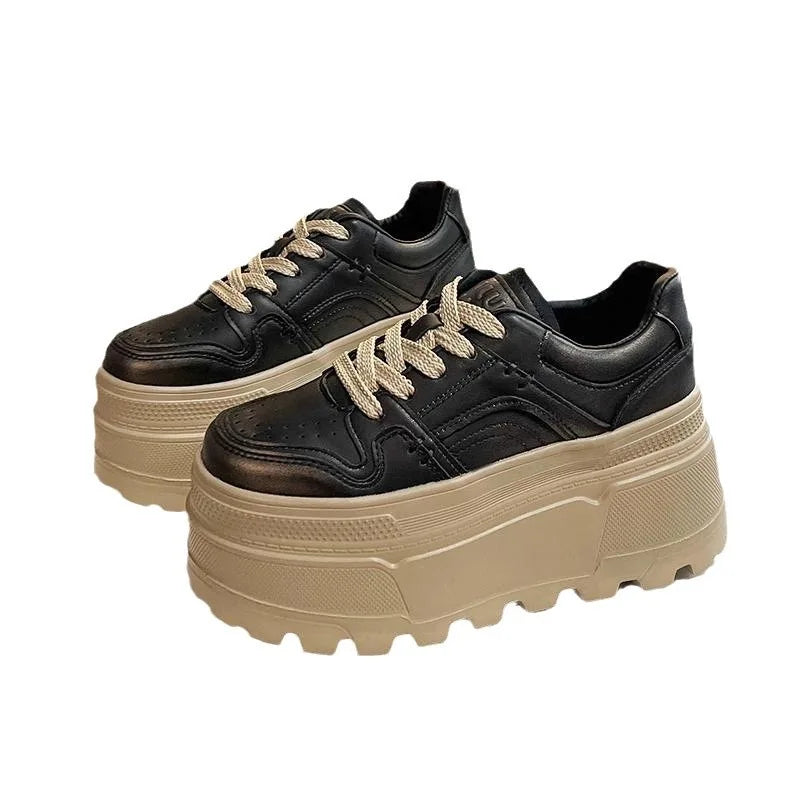Women's Shoes 2026 Spring New Thick Soled Height Increasing Casual Sports Shoes Fashionable Lace Up Anti Slip Casual Board Shoes