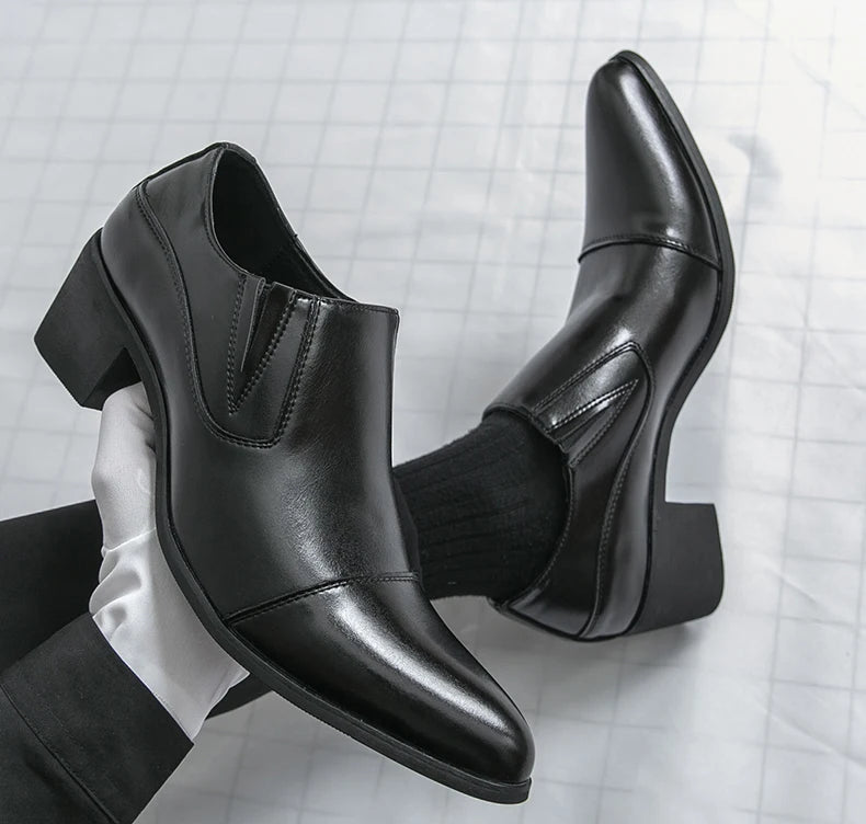 Black/Brown High-heeled Men's Shoes High-quality Dress Shoes Leather Non-slip Business Party Wedding Height Increase Men Loafers