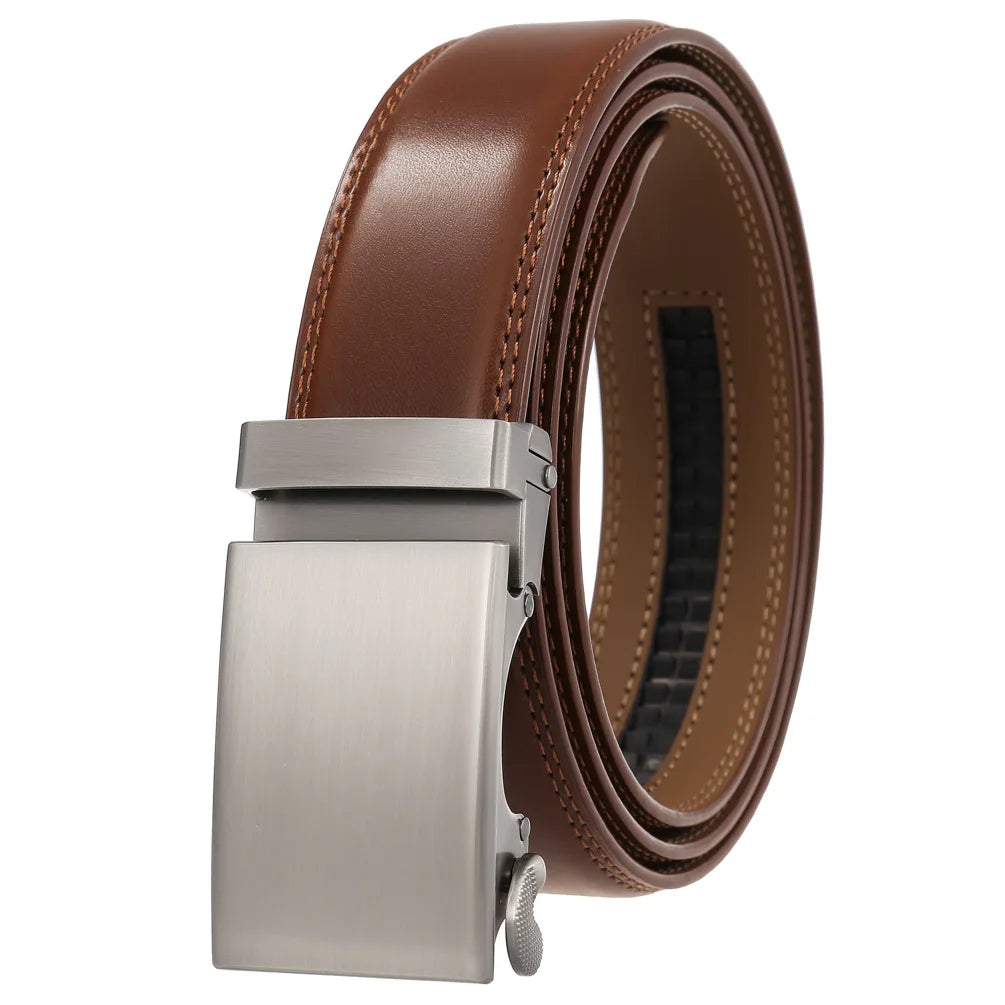 Men's Genuine Leather Belt Fashion Automatic Buckle Belt for Popular Business High Quality Male Belt Brown