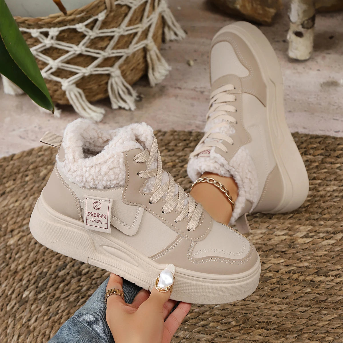 Winter New Women High Top Snow Boots Warm Plush Woman Comfortable Sneakers Waterproof Cottom Shoes Fashion Female Footwear 2025