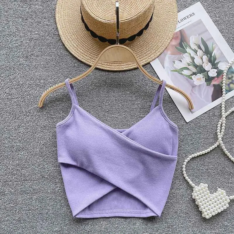 Summer Women's Ribbed Slimming Tank Top Built-in Bra Super Stretch Cross Back Bralette Sexy Layering Camisole Daily Topks