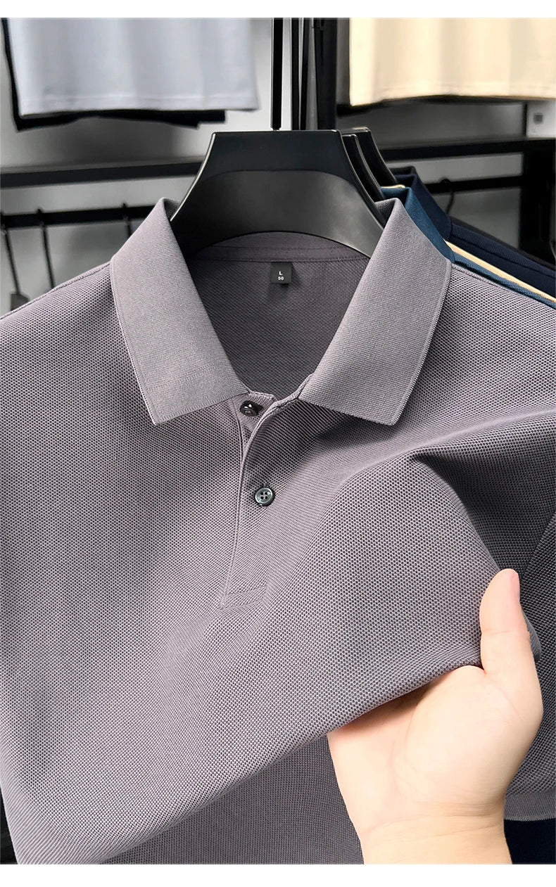 100% pure cotton men's short sleeve polo shirt high-quality classic solid color summer business casual comfort versatile T-shirt