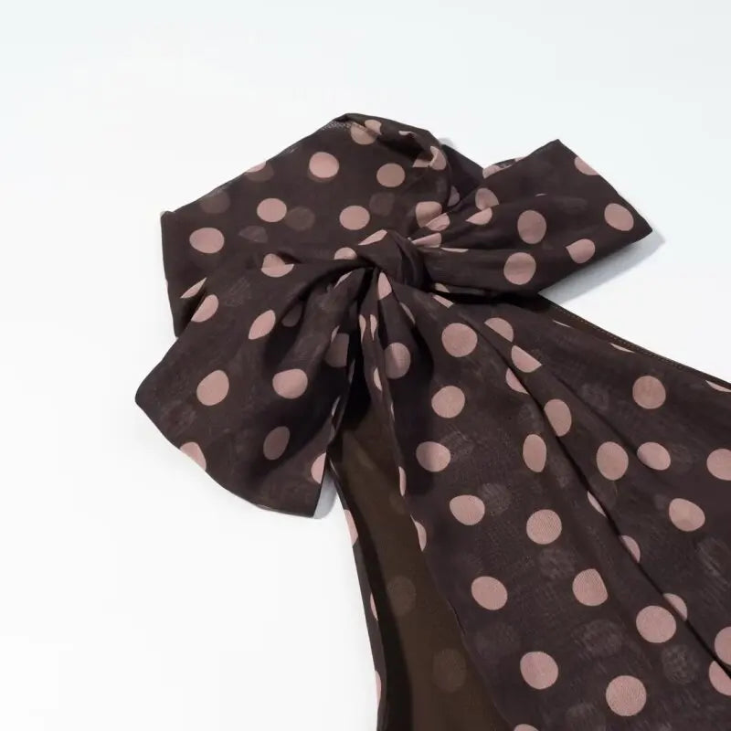 Summer Women Elegant Halter Top Bow Decor Polka Dot Backless Sleeveless Chiffon Shirt Casual Vacation Outfit