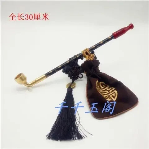 New Long Stem Vintage Tobacco Pipes Agate Cigarette Holder Pipes Smoking With Tobacco Bag Pendant Chinese Girl Accessories