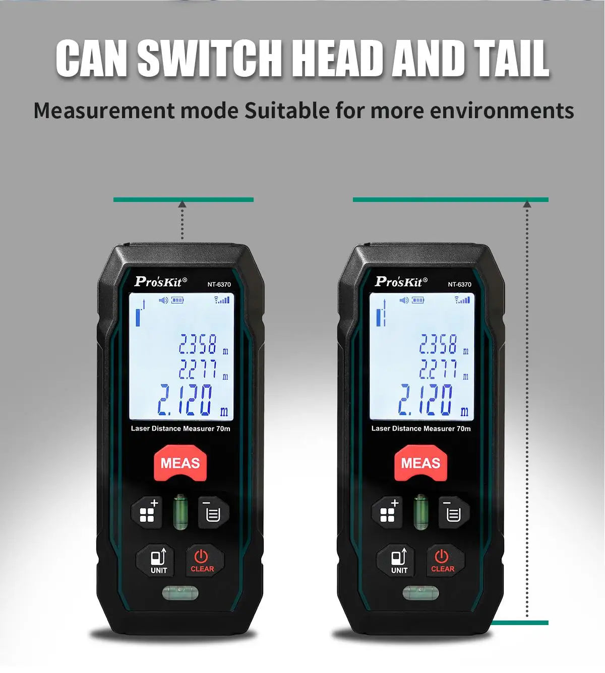 Pro'skit NT-6370 Laser Rangefinder 70M Handheld Laser Distance Meter Digital Range Finder Tape Measure 0.3 Second Flash Test