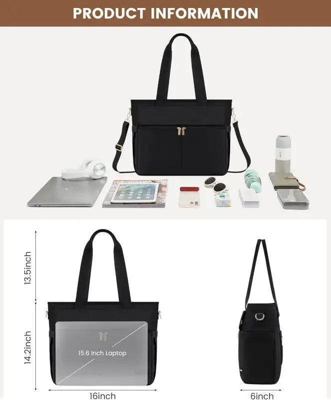 Women Laptop Tote Bag Large Capaci Handheld Shoulder Casual Crossbody Bag Commuter OL Inner Ket Nylon Fabric for 15.6 Inch Bag