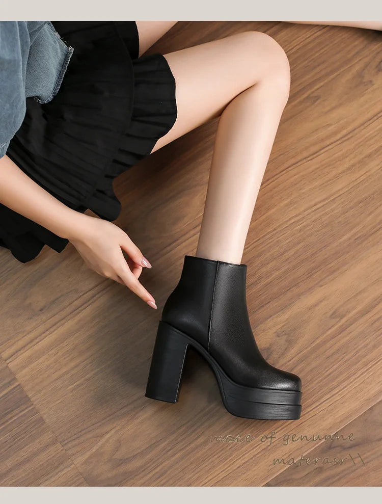 2025 New Women's Boots Sexy Ultra High Heels Woman Round Toe Boots Platform Shoes Women Shoes Ankle Boots Zipper Party Shoes