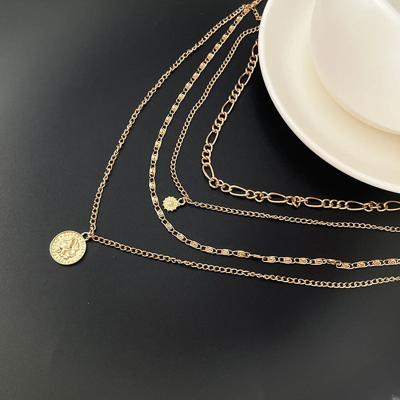Classic Pendant Necklace for Women Micro Zircon Turkish Lucky Evil Eyes Palm Cross Pearl Multilayer Metal Chain Choker Jewelry